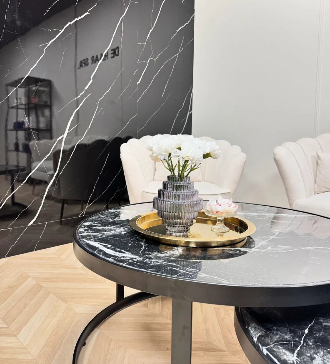 PVC Marmer Plaat Hoogglans Flexibel Carrara Nero Marquina Zwart Wit tweede afbeelding