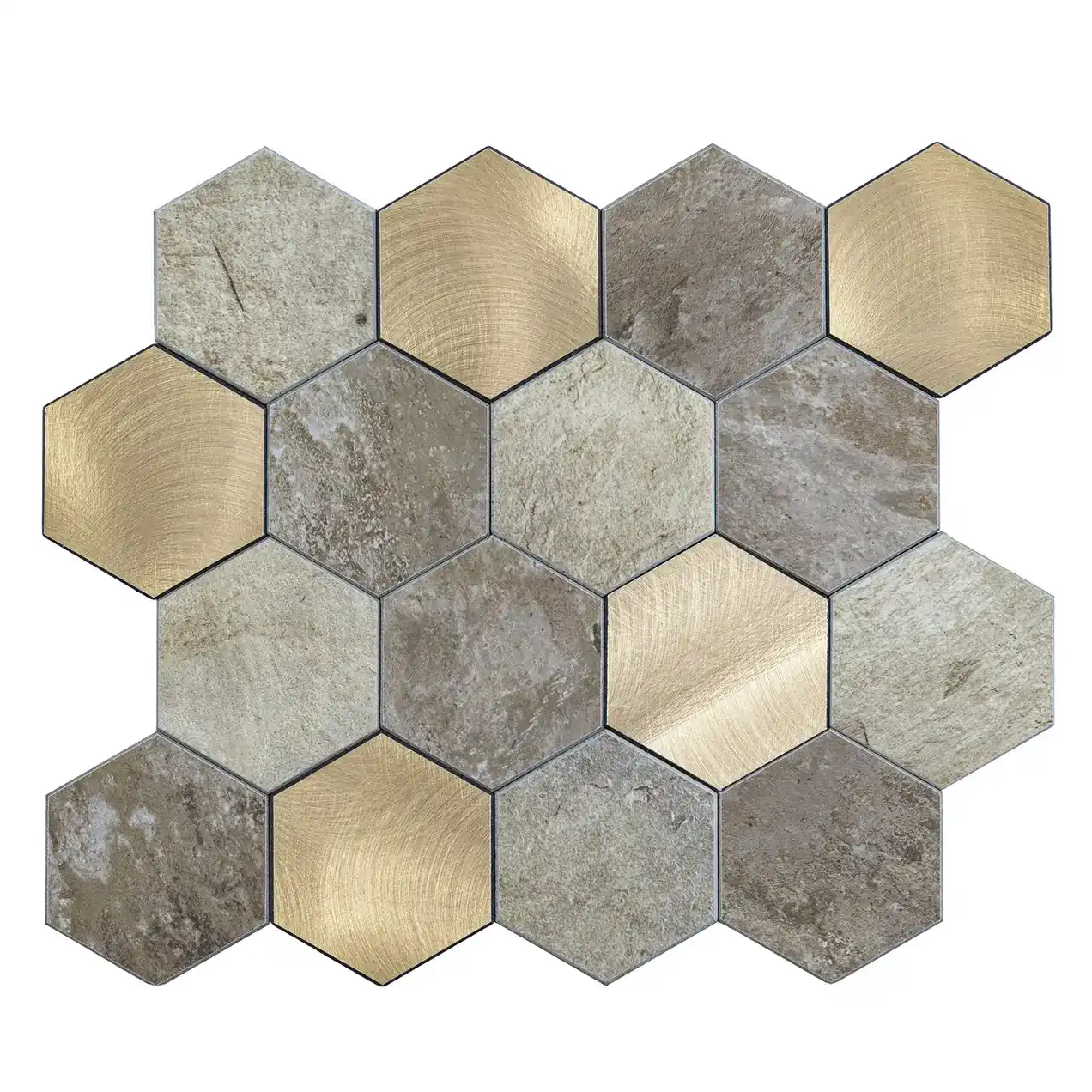 Zelfklevende Mozaïek Steenstrip Hexagon Japandi Beige Taupe Large