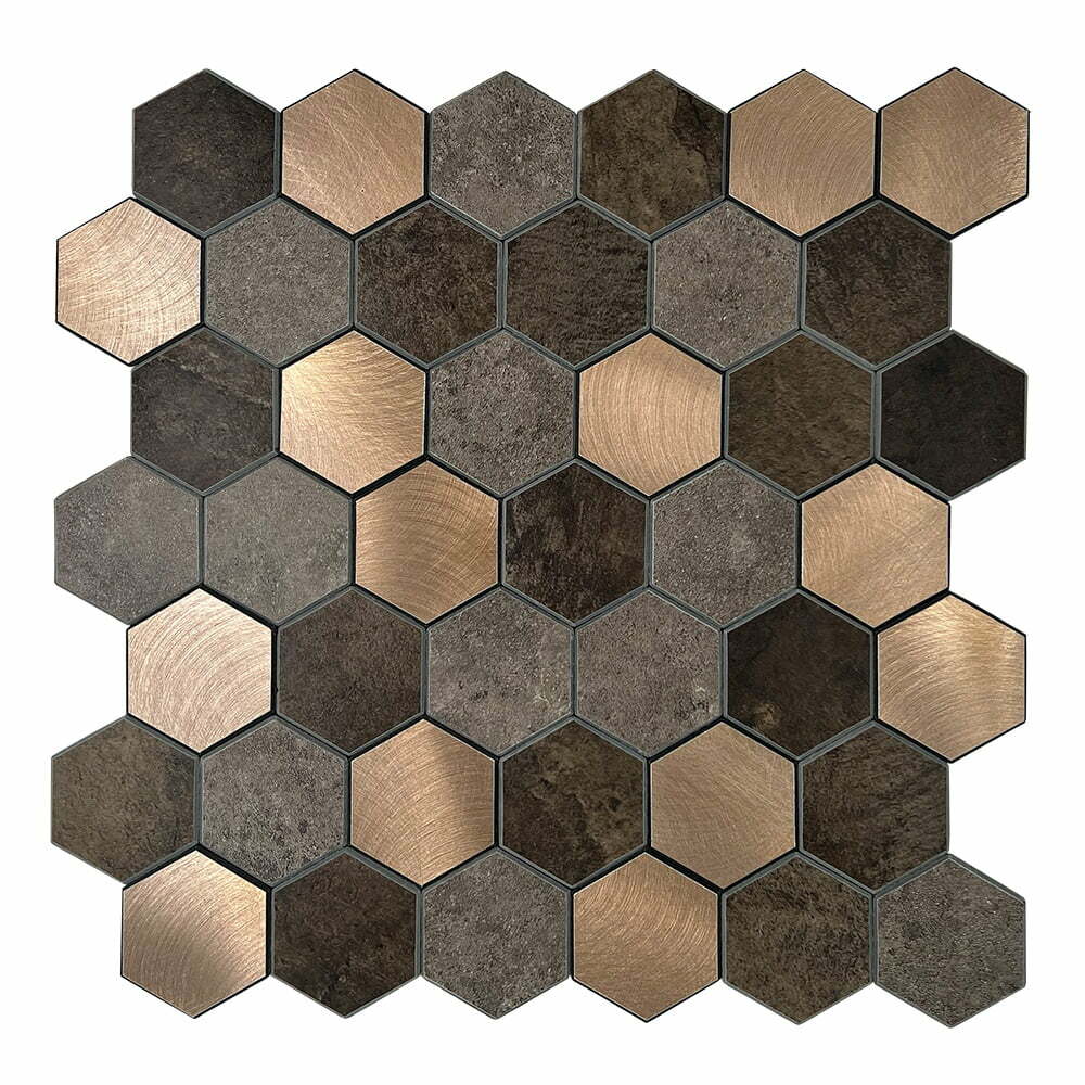 Zelfklevende Mozaïek Steenstrip Hexagon Koper Taupe V-groef