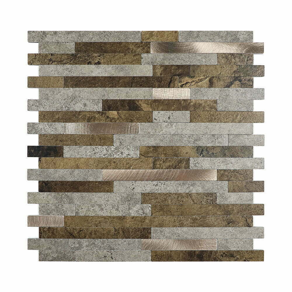 Zelfklevende Mozaïek Steenstrip Japandi Koper Taupe