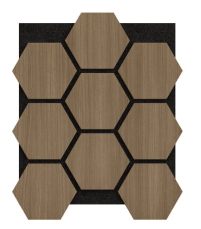Akoestisch Paneel Hexagon Hout Walnoot Bruin met Zwart Vilt
