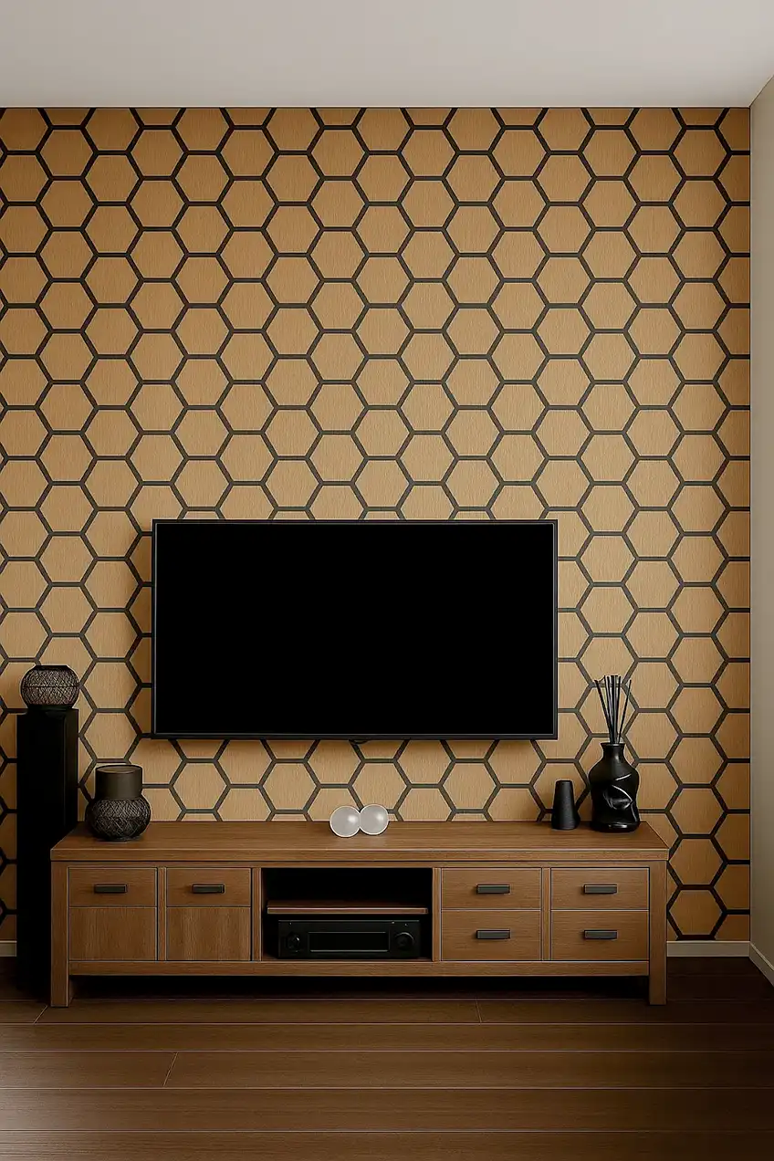 Akoestisch Paneel Hexagon Hout Naturel Eiken met Zwart Vilt tweede afbeelding