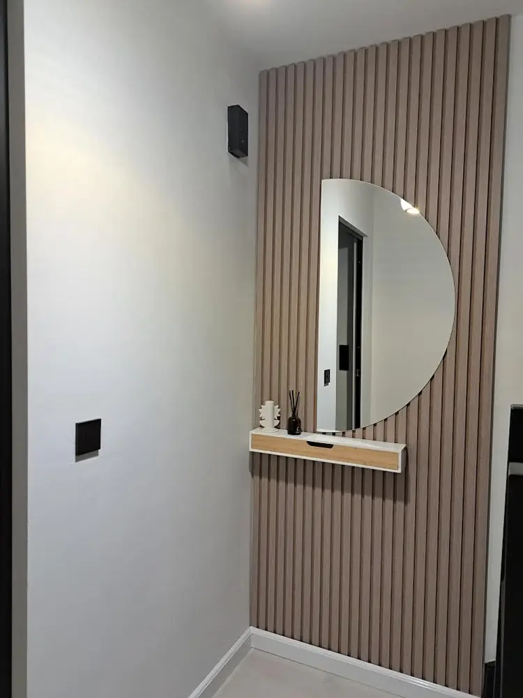 Akoestisch Paneel Hout Japandi Licht Eiken Beige met Bruin Vilt tweede afbeelding
