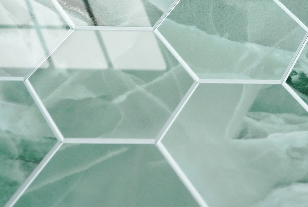 Zelfklevende Mozaïek Steenstrip Hoogglans Hexagon Onyx Groen tweede afbeelding