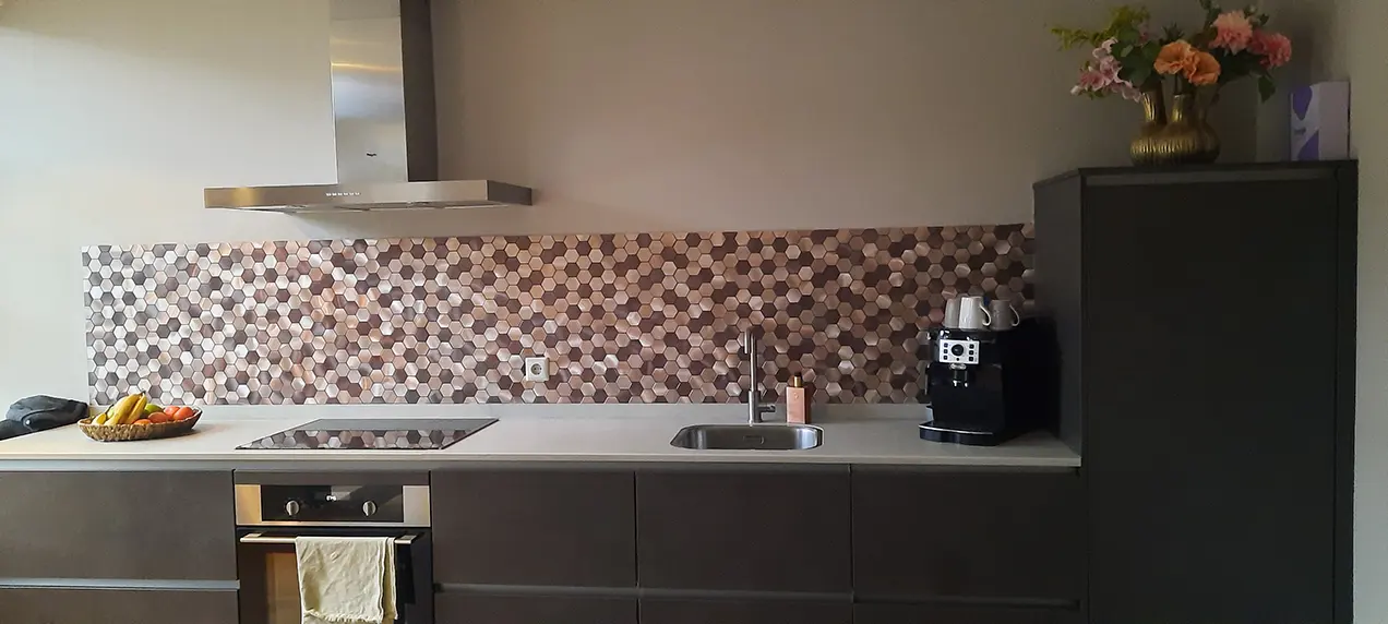 Zelfklevende Mozaïek Steenstrip Hexagon Champagne en Brons tweede afbeelding