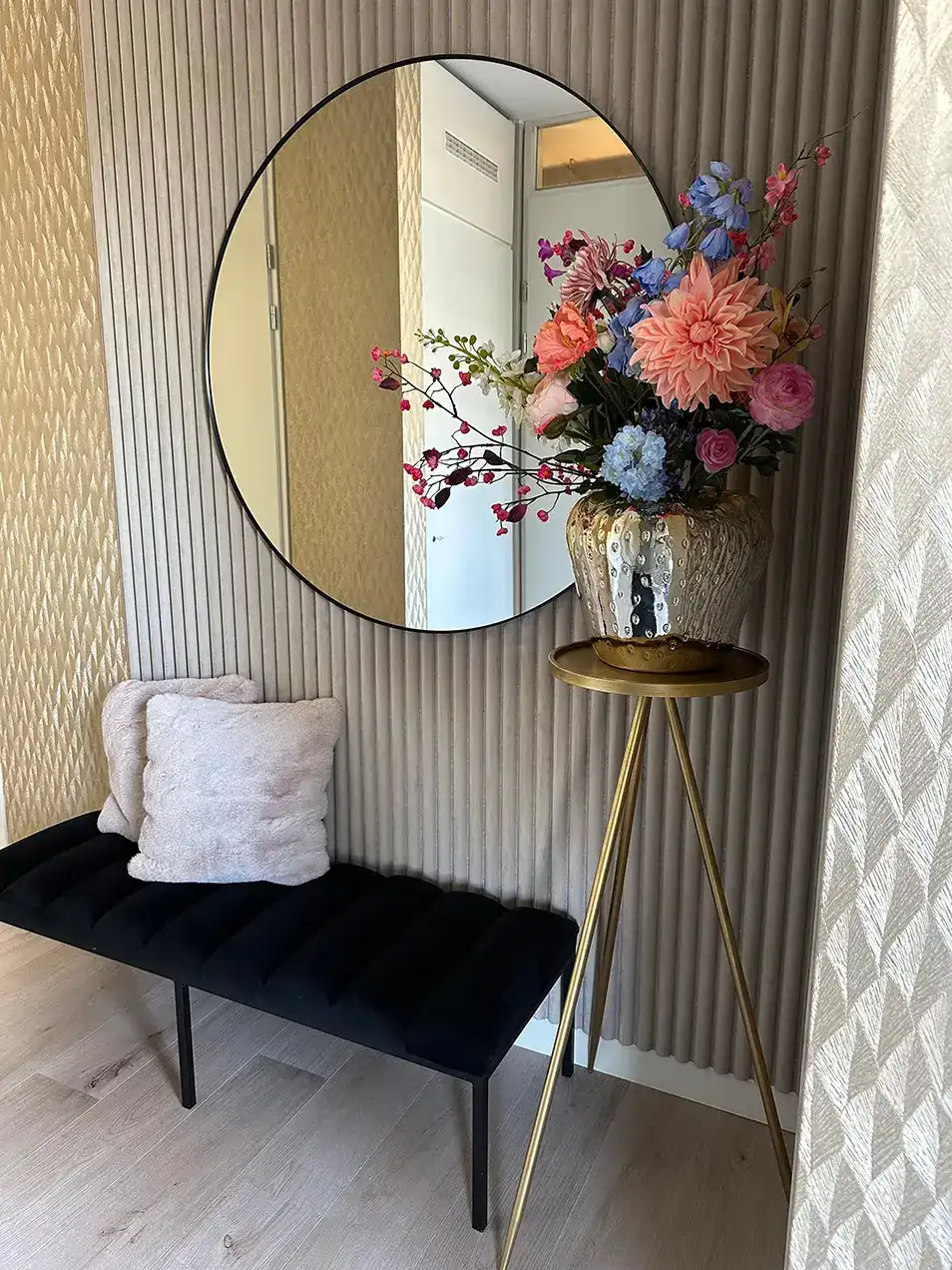 Akoestisch Paneel Suede Stof Japandi Crème Licht Beige met Vilt tweede afbeelding