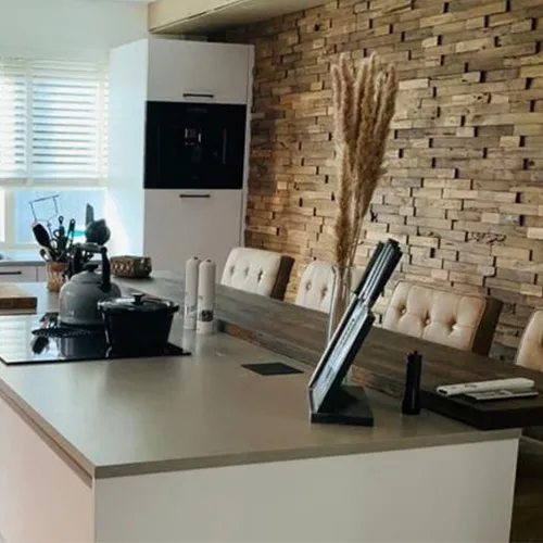 keuken houtstrips spatwand keuken achterwand ideeen