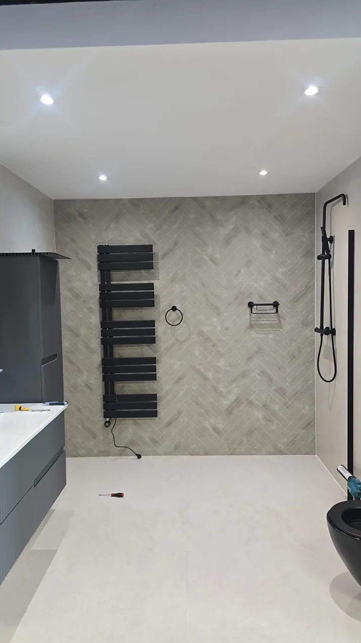 SPC Plaat Wandpaneel Visgraat Mat Japandi Beige tweede afbeelding