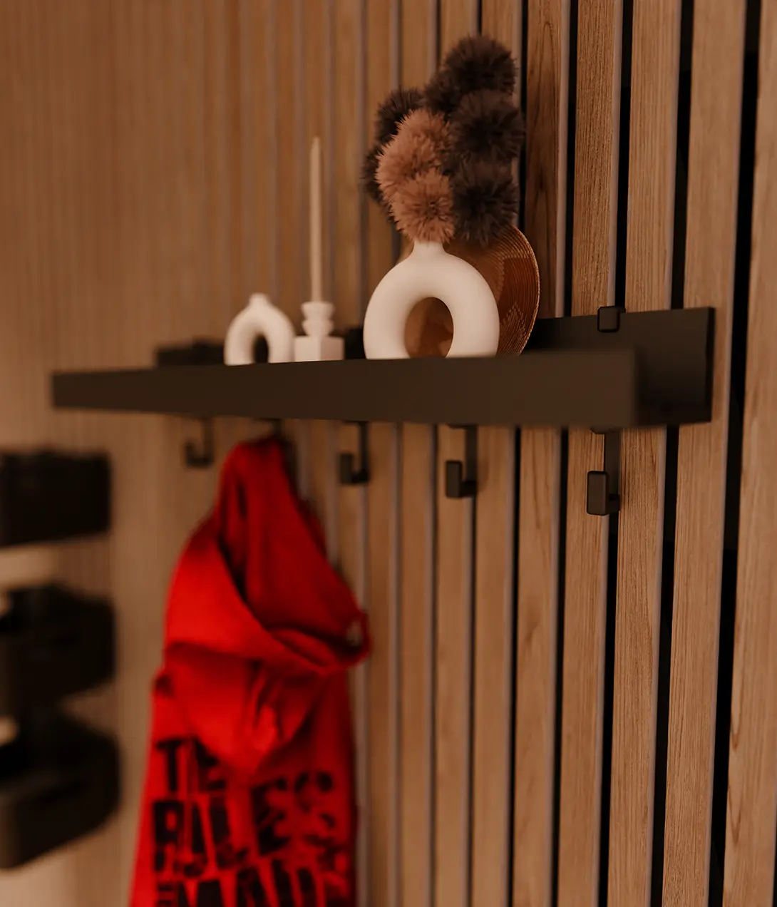 Aku WallClip Wandplank met Wandhaken Medium Zwart