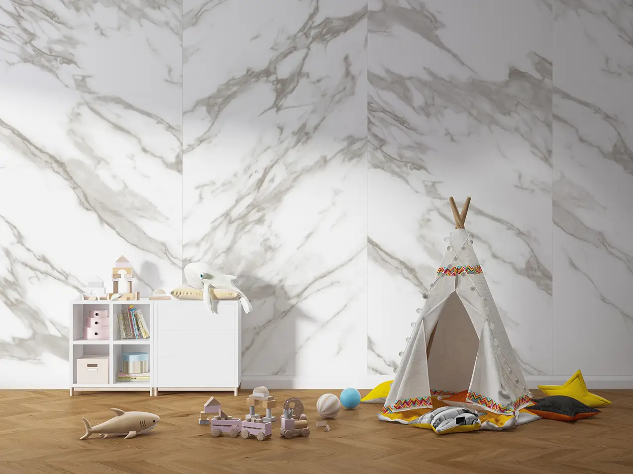 SPC Marmer Plaat Wandpaneel Marble Mat Wit Grijs tweede afbeelding