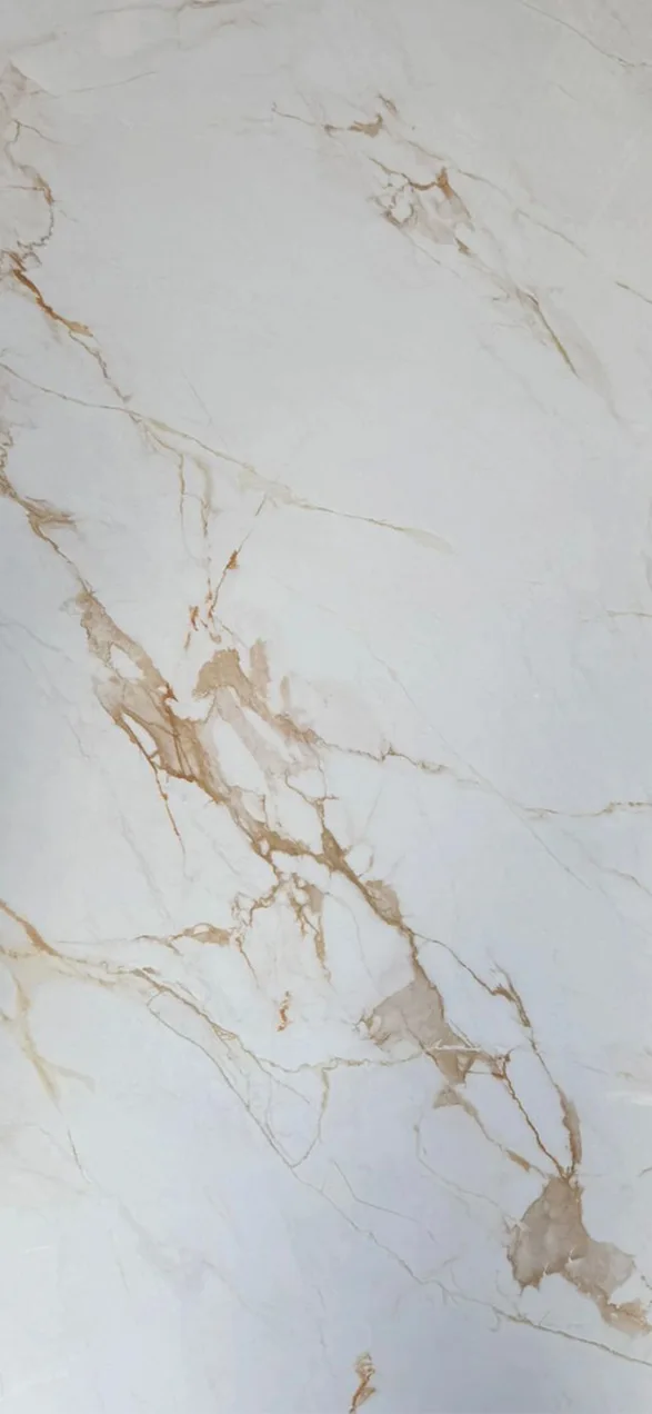 PVC Marmer Plaat Hoogglans Calacatta Amber Goudbruin Wit