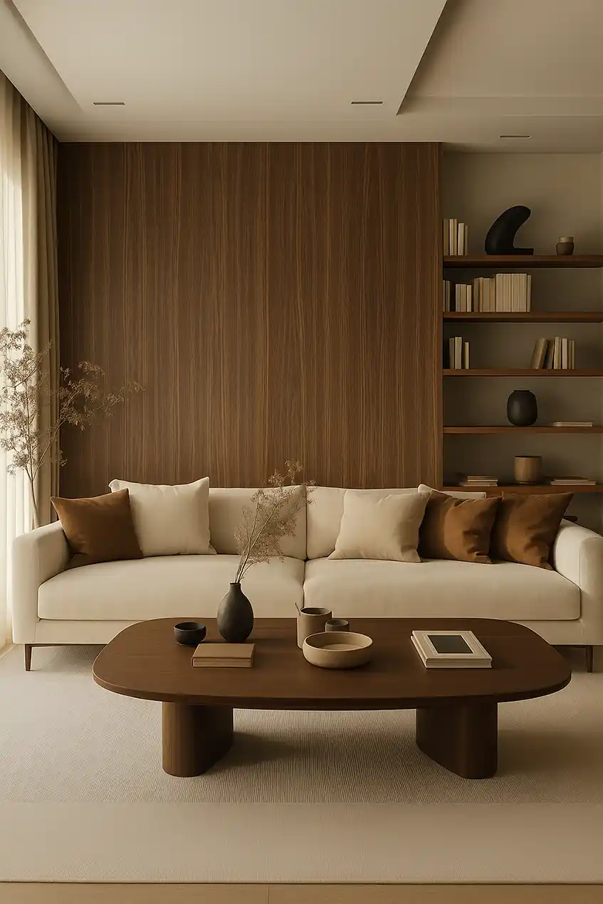 Clickwall Wandpaneel Naadloos Houtfineer Japandi Donker Gerookt Bruin tweede afbeelding
