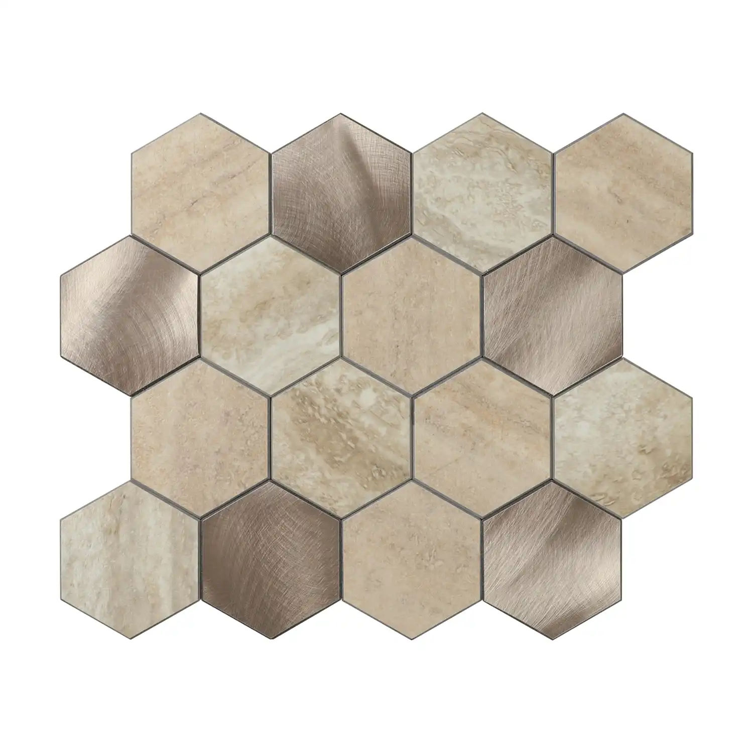 Zelfklevende Mozaïek Steenstrip Hexagon Japandi Beige Large