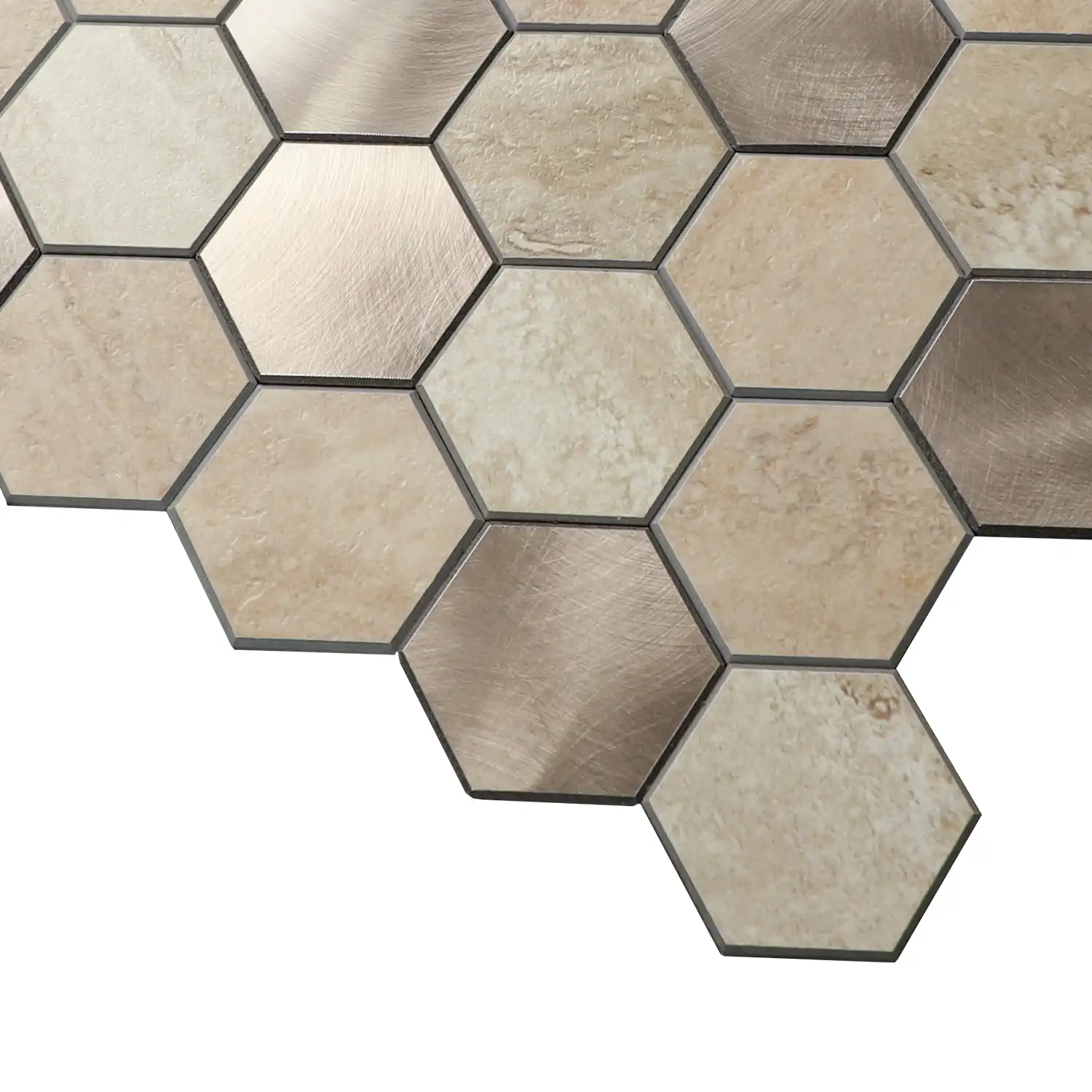 Zelfklevende Mozaïek Steenstrip Hexagon Japandi Beige tweede afbeelding