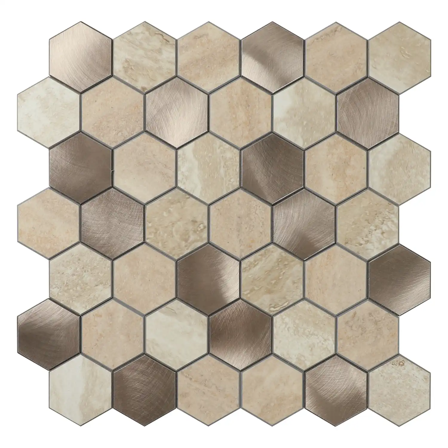 Zelfklevende Mozaïek Steenstrip Hexagon Japandi Beige
