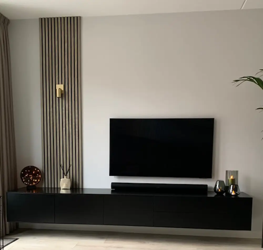 Akoestisch Paneel Hout Japandi Licht Eiken Beige met Zwart Vilt tweede afbeelding