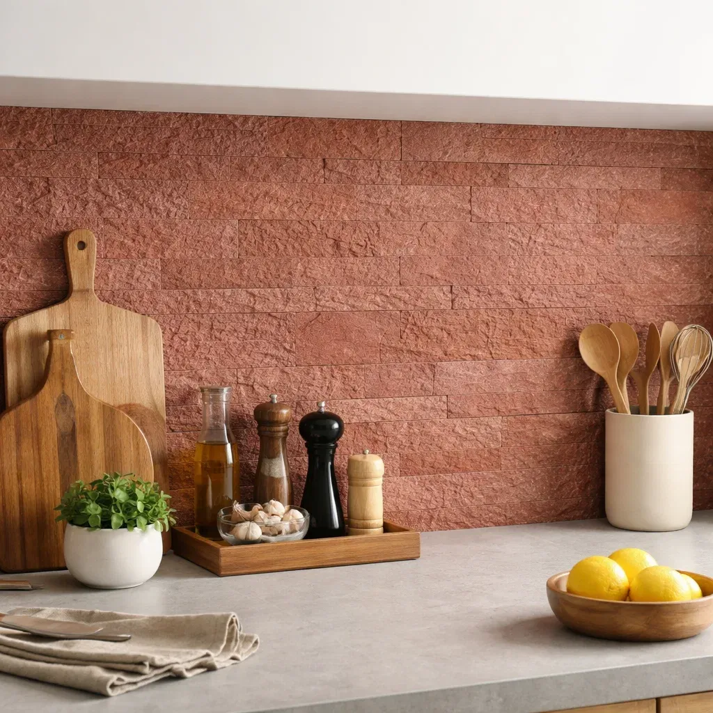 Zelfklevende Steenstrip Natuursteen XL Red Stone Rood OUTLET tweede afbeelding
