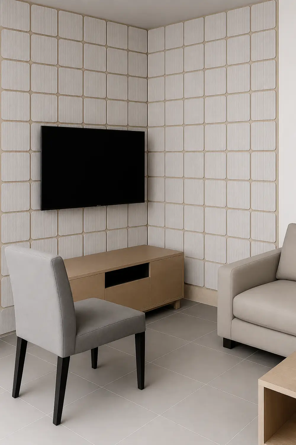 Akoestisch Paneel Kubus Hout Japandi Licht Eiken Beige met Bruin Vilt tweede afbeelding