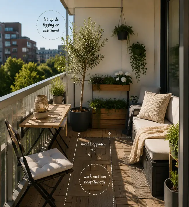 Klein balkon inrichten met slimme indeling