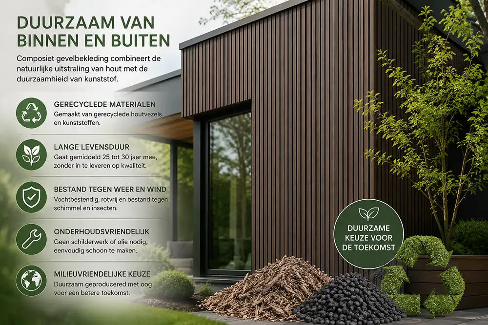 Weerbestendige composiet gevelbekleding met houtlook