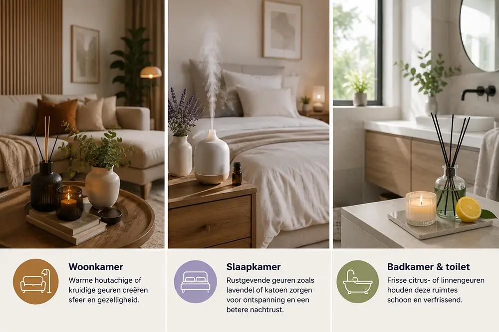 Geur afgestemd op verschillende ruimtes