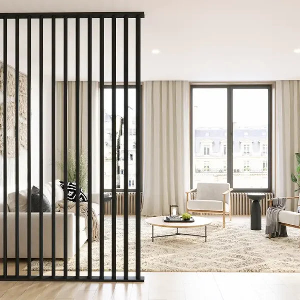 roomdivider mat zwart woonkamer voorkant