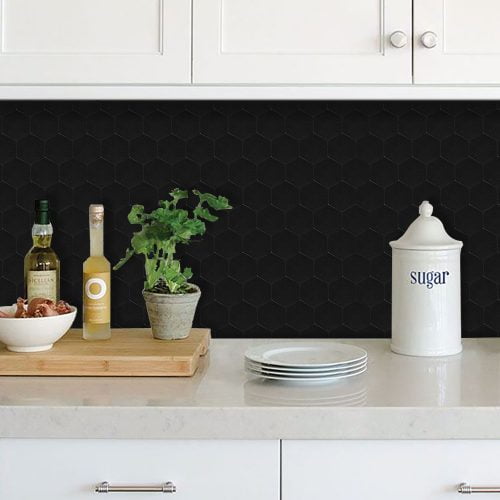 Mozaiek Hexagon mat zwart keukenwand