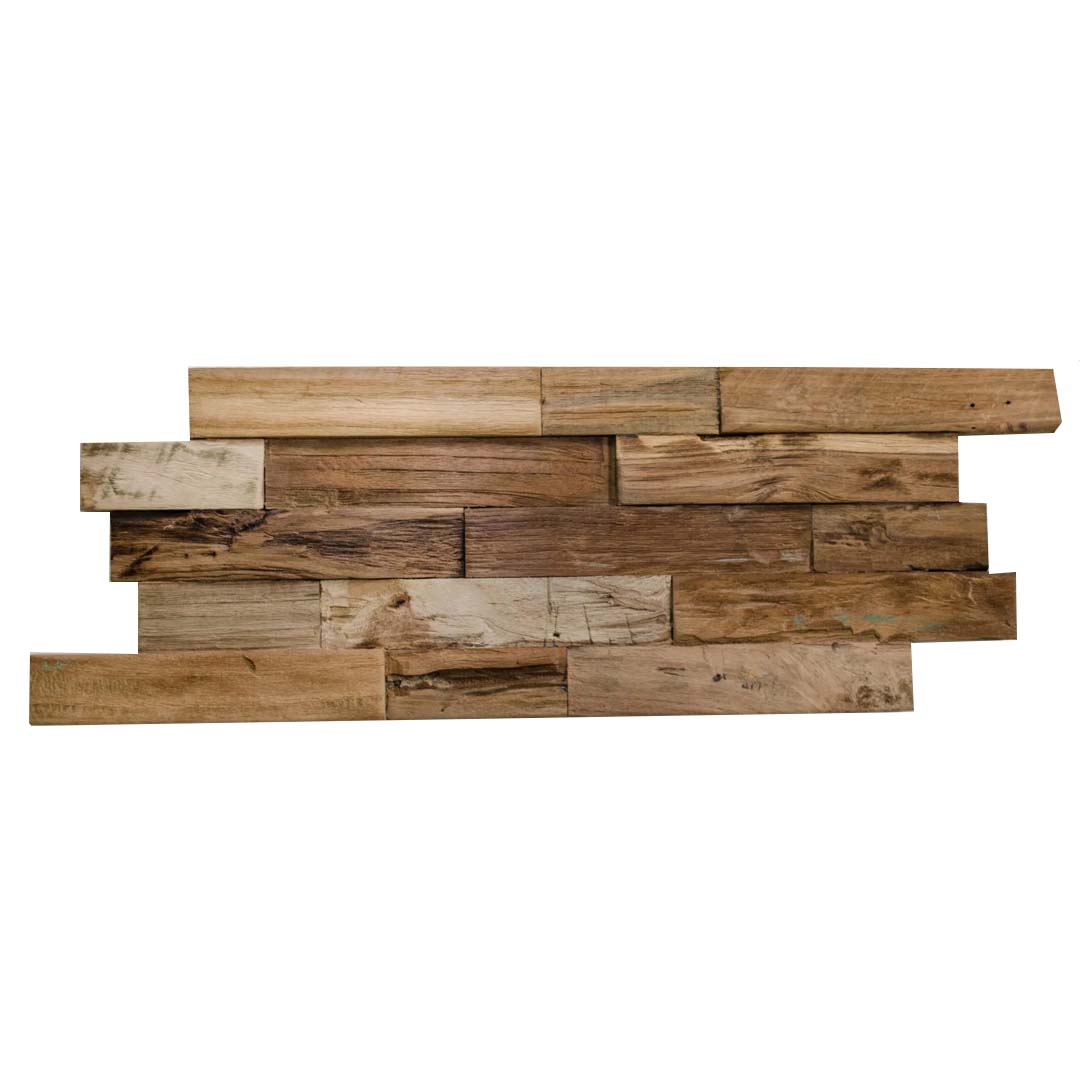 Knop Reis gevolgtrekking Houtstrip Teakhout Plank Interlock Ambon Natural Natuurlijk Bruin -  Gerecycled - 50x20x1-3cm - ISODECO